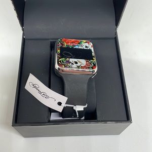 Men's Ed Hardy skull Matte Black Silicone Strap Watch 45mm new